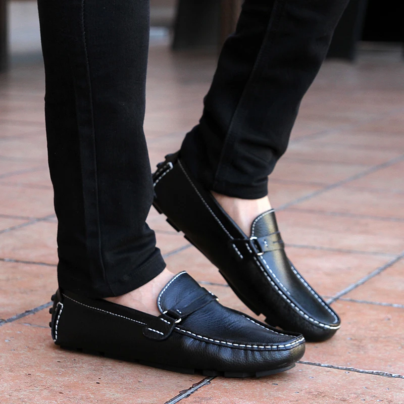 Мужские дышащие мокасины из натуральной кожи коричневые повседневные туфли