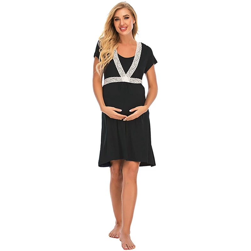 

Юбка для сна для беременных женщин с коротким рукавом и кружевом