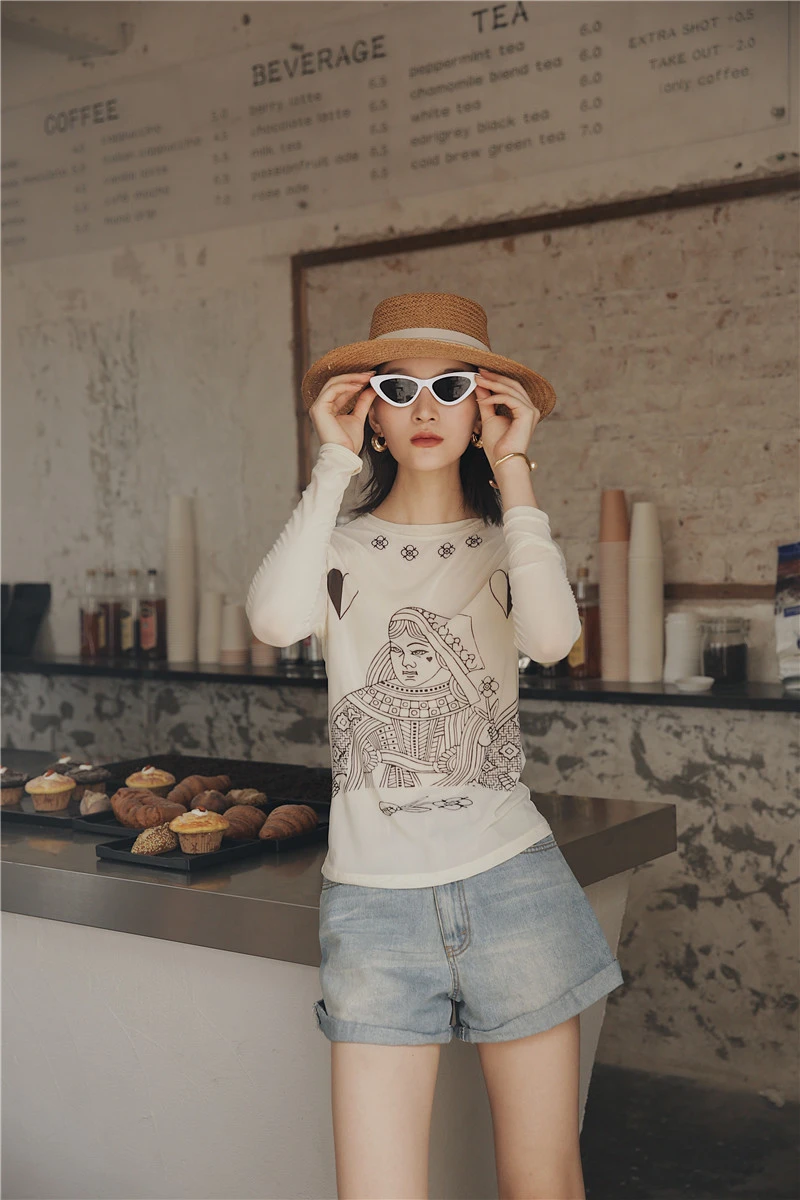 

XUXI Korean Tights, Printed With Women's Long Sleeve Brand, Summer T-shirt, Graphic Fashion, Women's T-shirt 2020 FZ0938