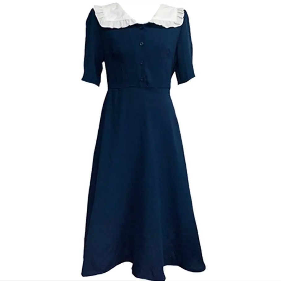 

2020 summer vintage sweet peter pan collar dress women high waist short sleeve a-line dress