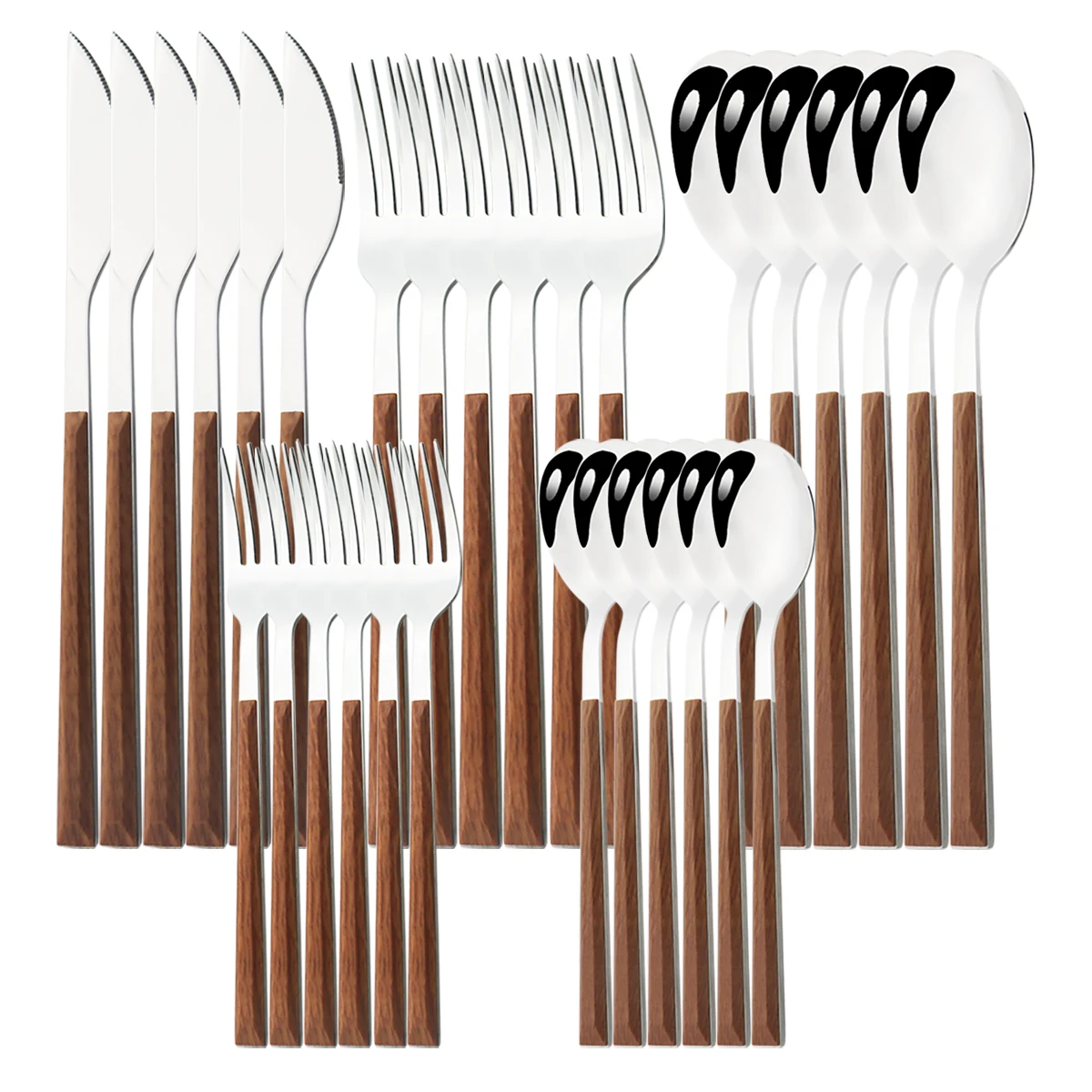 

24/30Pcs Imitation Wooden Handle Dinnerware Cutlery Set Stainless Steel Tableware Knife Fork Spoons Silverware Western Flatware