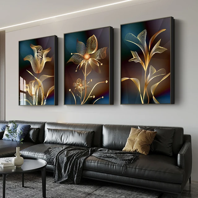 Abstract Black Golden Flower Luxury Poster Nordic Art Plant Leaf Canvas Painting Modern Wall Picture for Living Room Home Decor 1