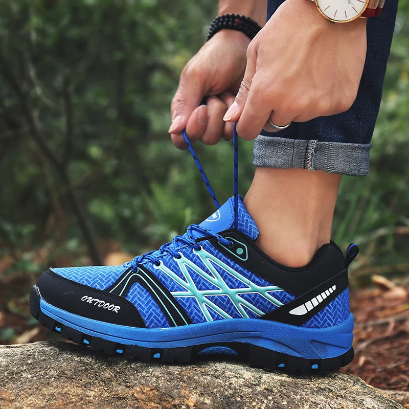 JIEMIAO Fashion Men Hiking Shoes Outdoor Trekking Sports Climbing Boots Summer Breathable Mesh Non-slip Trail Hiking Sneakers