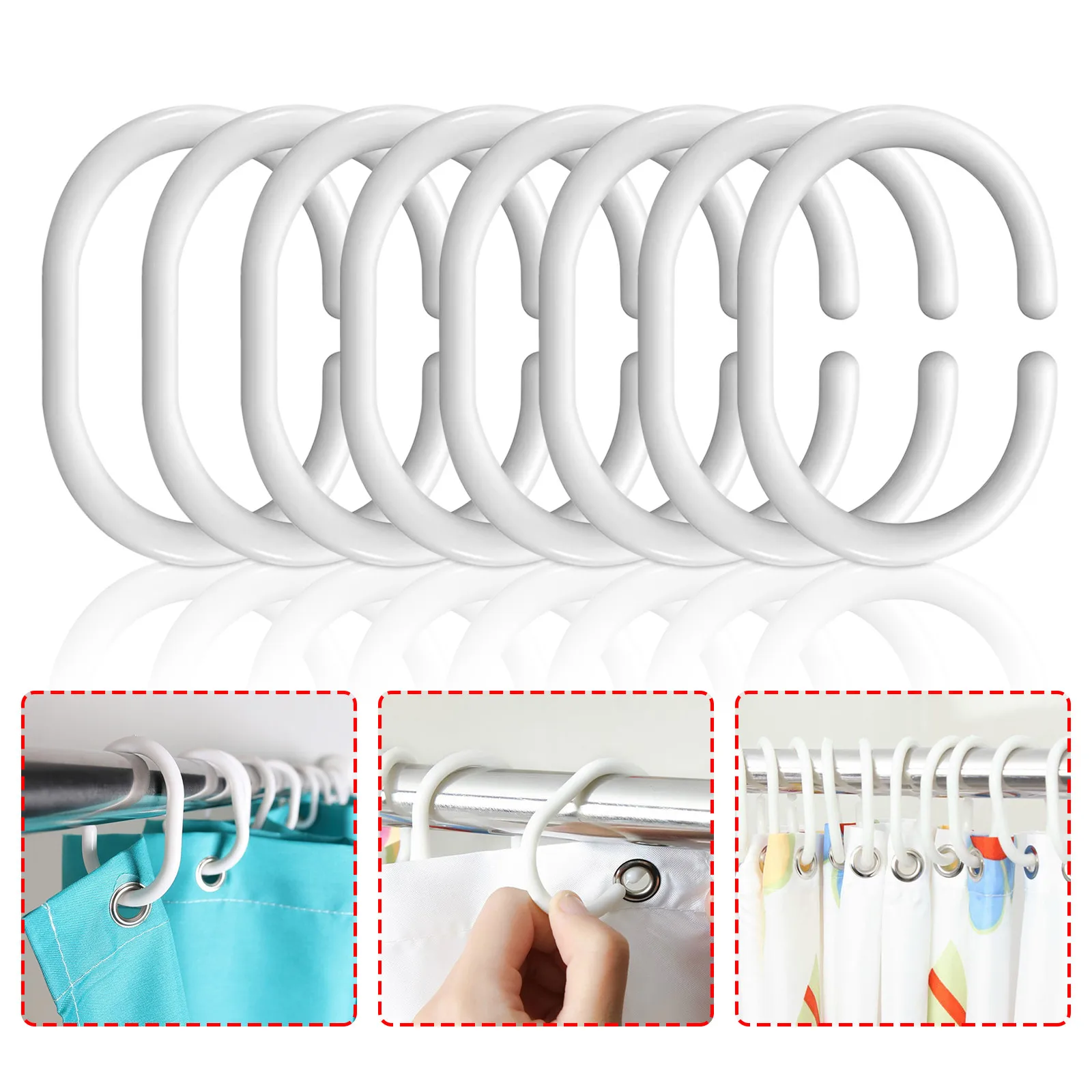 

16PCS/Set Plastic C-Shaped Shower Curtain Hook Solid Plastic White Plastic C Shape Bath Drape Shower Ring Loop Bendable Bathroom