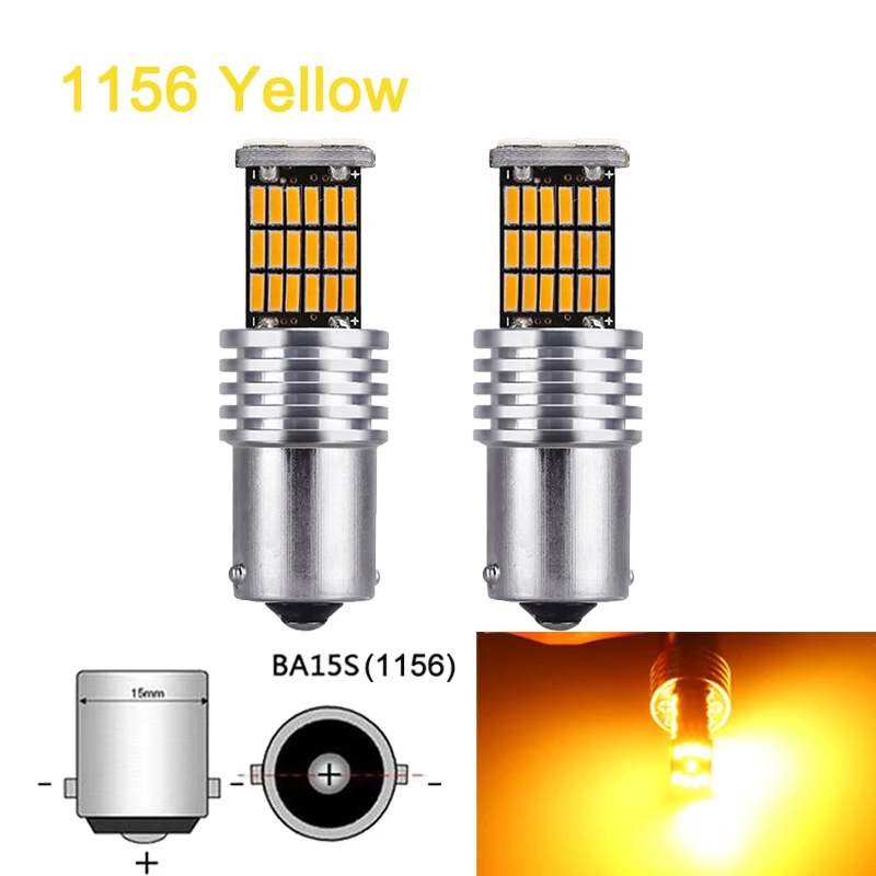 1156( Ba15s ) Yellow 2 шт. P21W 1156 Ba15s светодиодный автомобильный сигнальный светильник Bay15d 1157 светодиодный светильник Canbus 12 в 6000 К 45SMD Автомобильный задний тормоз парковочная лампа без ошибок - Испускаемый цвет: 1156( Ba15s ) Yellow
