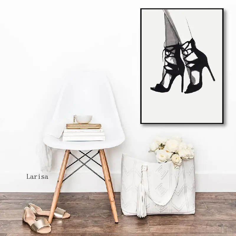 

Modern Fashion Brand Shoes Illustration Posters and Prints Vogue Heels Wall Art Canvas Painting Woman's Room Decor Girls Gift