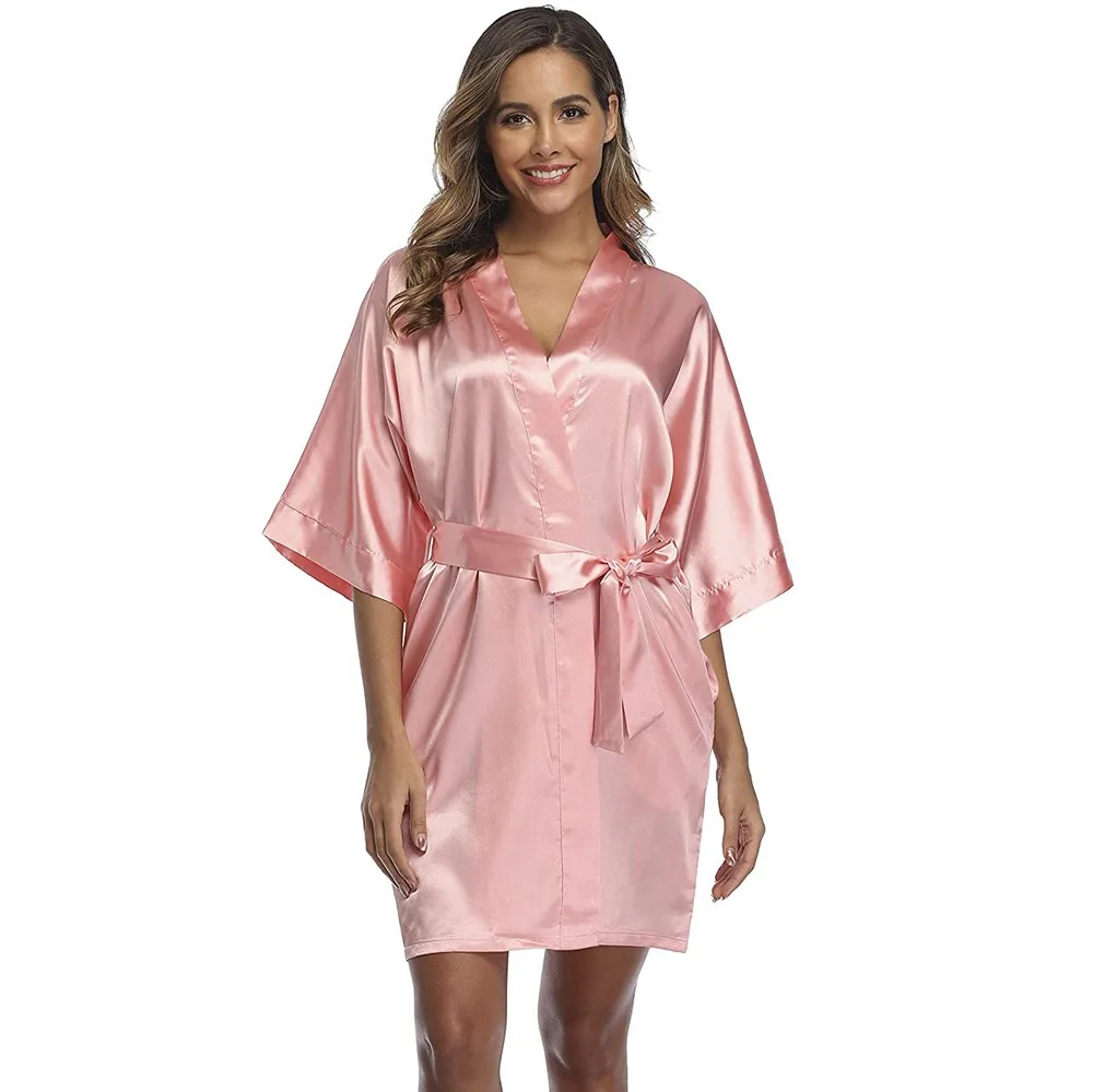 

Халат-кимоно Женский однотонный, пикантная ночная рубашка, нижнее белье, Атласный халат с рукавом до локтя, одежда для сна, большие размеры, ...