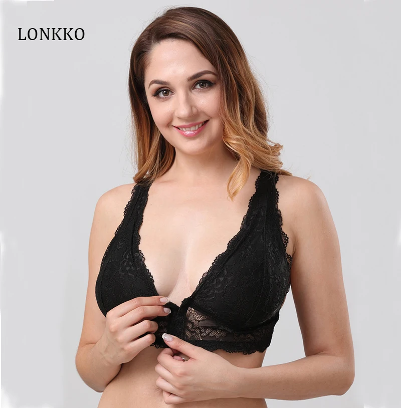 Размера плюс бюстгальтер для Для женщин кружевной без косточек с застежкой