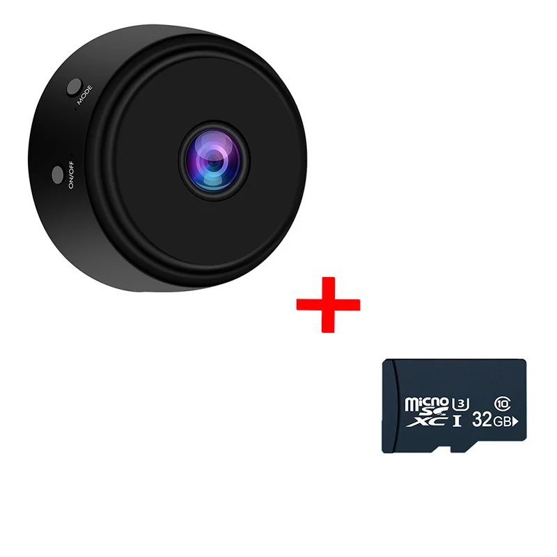 black and 32g card Wifi мини-камера HD 1080P микро видеокамера широкоугольный объектив инфракрасное ночное видение сеть умный мониторинг Домашняя безопасность - Цвет: black and 32g card