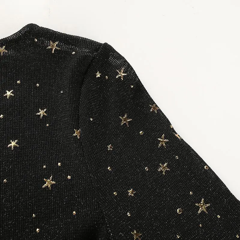 Летняя новая элегантная женская футболка с длинным рукавом и принтом звезд топы