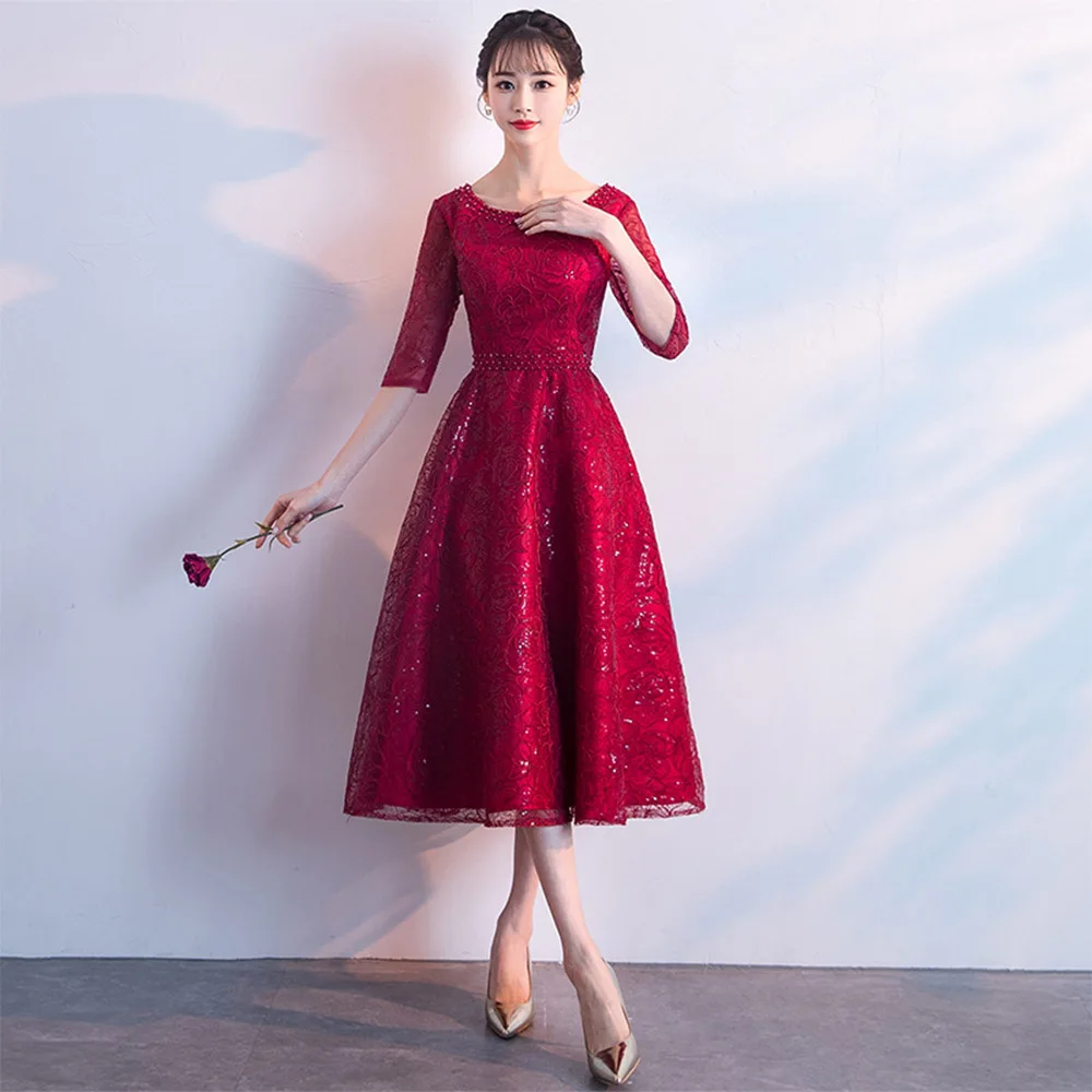 Платье подружки невесты HS Kellio длиной ниже колена блестящие кружевные Темно Синие