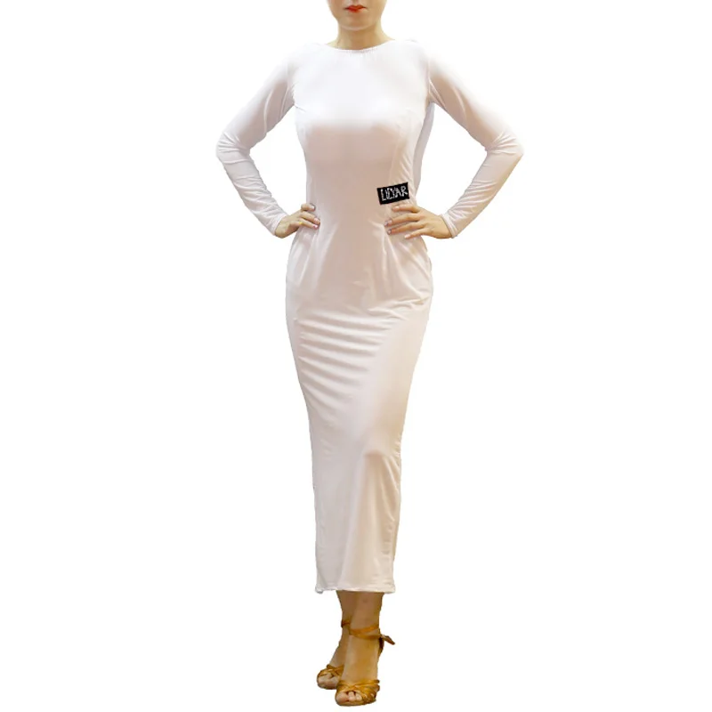 Женское платье для латиноамериканских танцев белое длинное с разрезом и