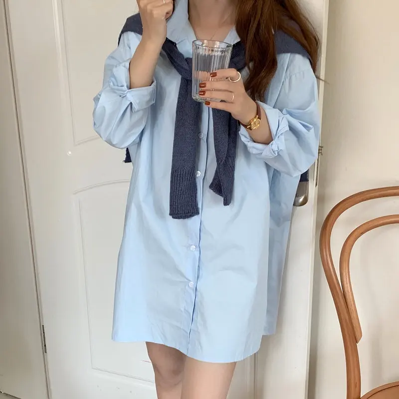 Однотонные прямые женские свободные повседневные шикарные платья рубашки HziriP в