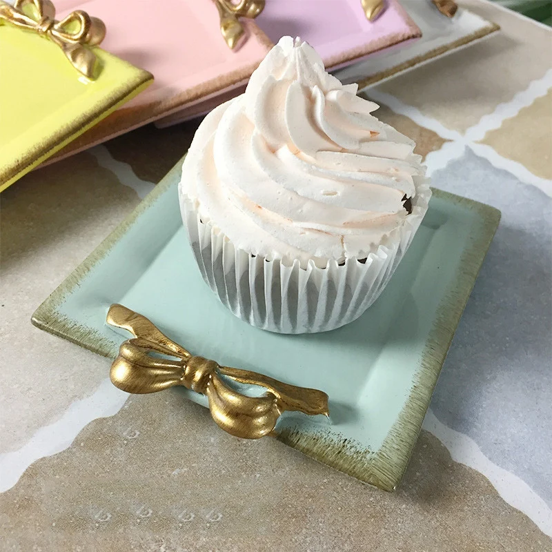 

4Pc Bowknot Resin Crafts Snacks Candy Cake Storage Tray Jewelry Snacks Wedding Gift Square Plate Decoration