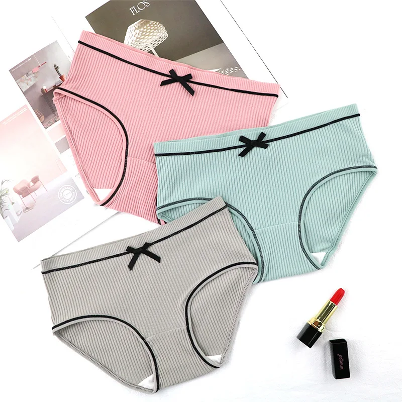 

Summer Cotton Comfort Panties Sexy Stripe Women Underwear and 10 Color Intimate Briefs Lovely Bow Sleep Lingerie Japan Briefs