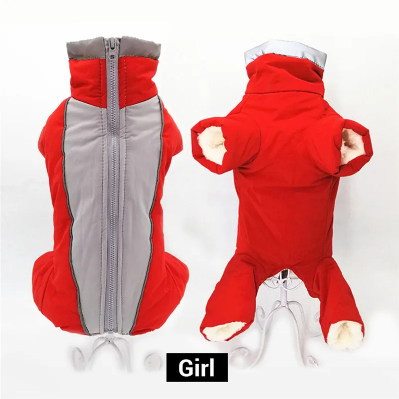 girl red Зимний комбинезон для собак, теплый водонепроницаемый комбинезон для животных, брюки для мужчин/женщин, светоотражающий пуховик для маленьких собак и щенков - Цвет: girl red