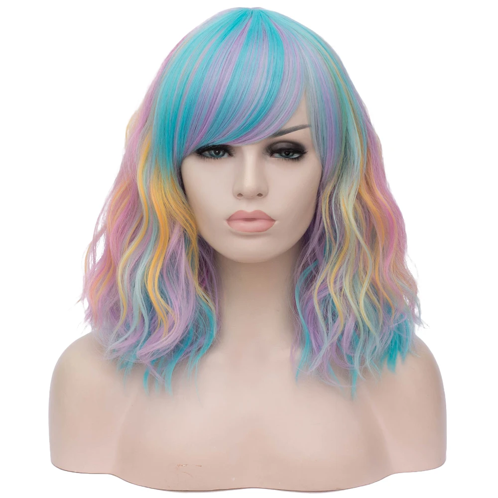 Rainbow wig 05 Косплей микс 35 см многоцветный Лолита косплей пушистый кудрявый Хэллоуин Радужный Омбре синтетический парик+ Кепка - Цвет: Rainbow wig 05