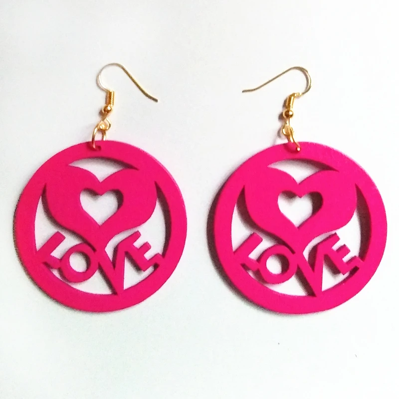 

Fashion Gold Hook Wooden Earrings Big Circle Round Drop Earring Clip Romantic Party Decorations Gifts For Women Girls Jewelry