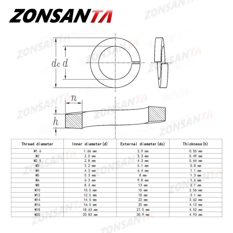 Пружинная Стопорная шайба ZONSANTA A2 304 из нержавеющей стали ...