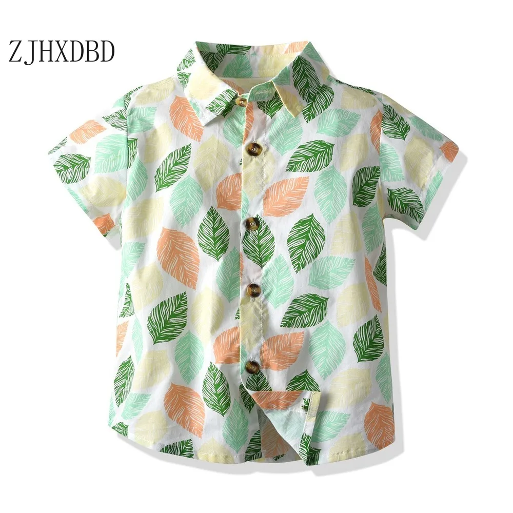 2020 New Summer Boy Short-sleeved Shirt European and American Leaf Beach Fake Out Children Flower Blouses Clothes | Мать и ребенок