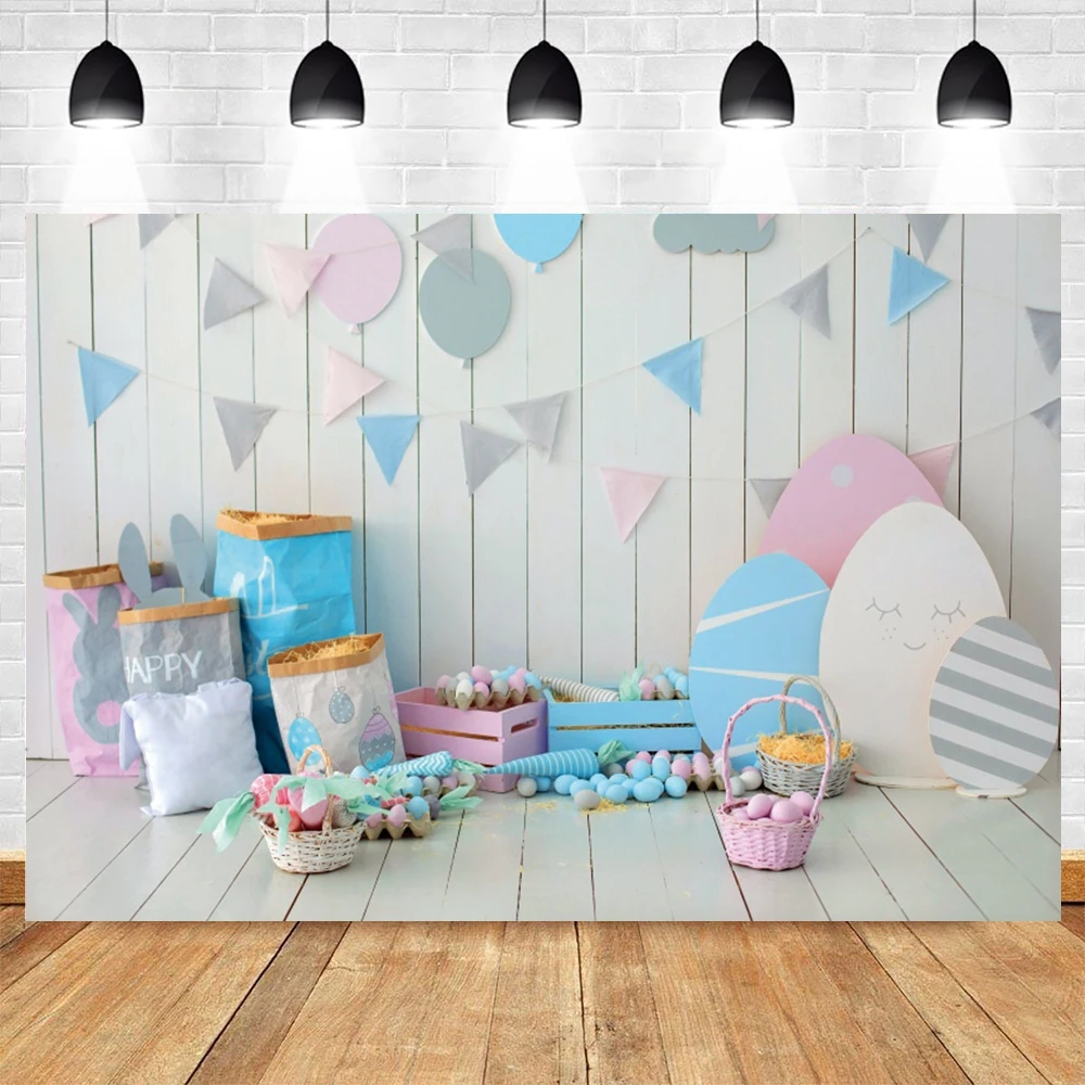 

Spring Happy Easter Theme Photography Backdrop Wooden Wall Background Bunny Rabbit Eggs Grass Floral Baby Portrait Party Decor