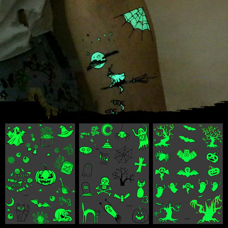 Хэллоуин светящаяся Татуировка Тыква призрак тату для детей поддельные