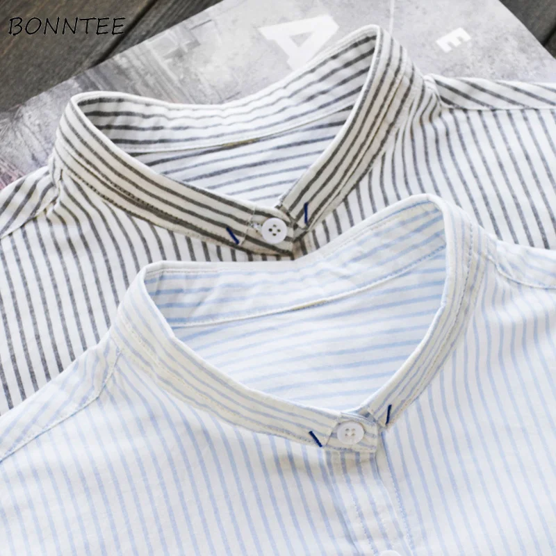 Рубашки женские утепленные с воротником-стойкой в полоску простые универсальные