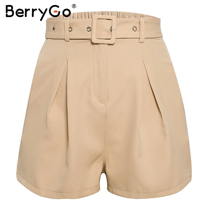 Only shorts BerryGo элегантный офисный Женский блейзер из двух предметов, костюмы, повседневный уличная Блейзер, комплекты с пуговицами и карманами, пояс с поясом, Женский костюм с шортами - Цвет: Only shorts