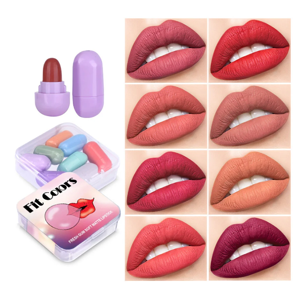 

Mini Matte Lipstick Capsule Set 8 Colors Waterproof Non-Stick Lip Stick Cosmetics Makeup Gift for Girls Women