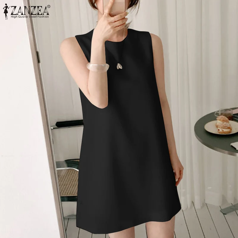 

ZANZEA Female O Neck A-Line Robe Femme Faldas Largas Stylish Solid Dress Women Summer Sundress Casual Sleeveless Tank Vestidos