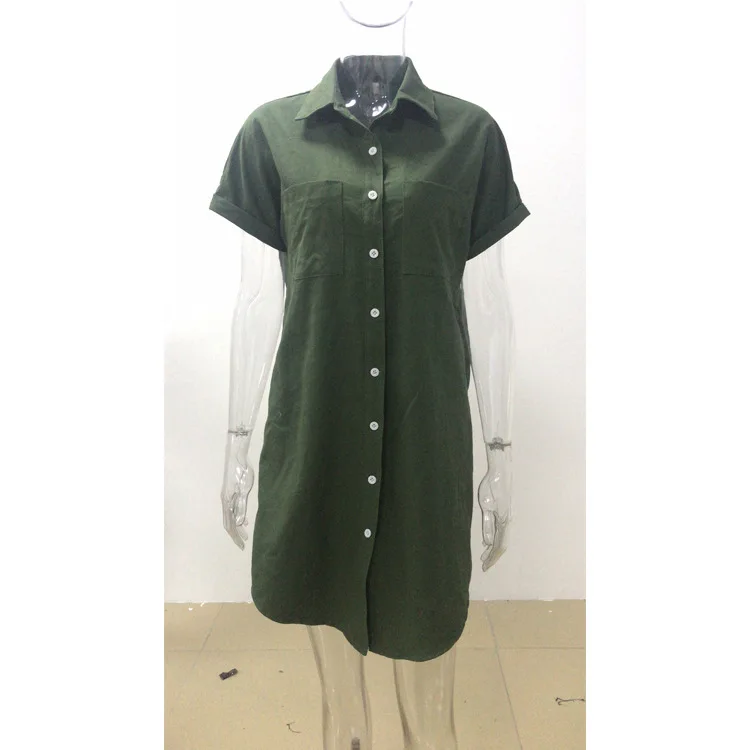 

2021 new short sleeve Lapel solid color denim shirt single breasted women's shirt