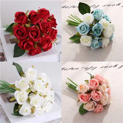 

Artificial Flowers Buch Silk Rose Bouquet Wedding 12 Heads Home Party Decor Fake