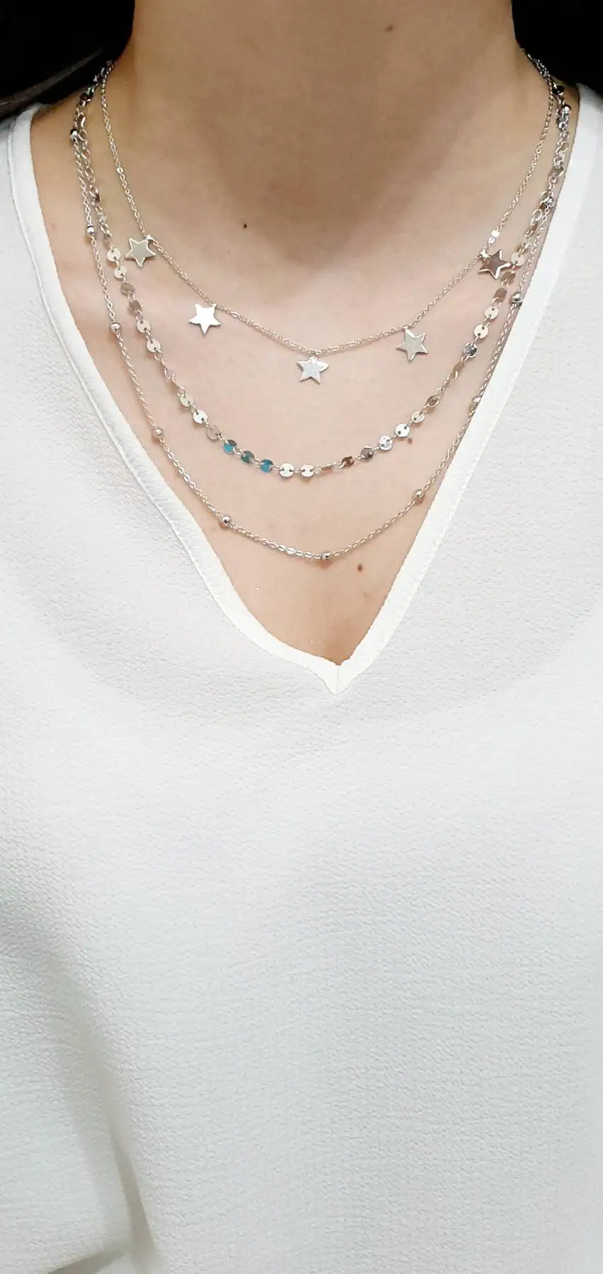 

Silver Plated Star Triple Chain Necklace