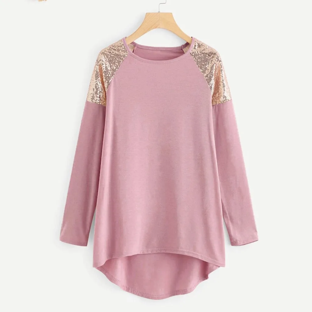 Женская блузка с контрастными пайетками Лоскутная Блузка размера плюс 5XL круглым