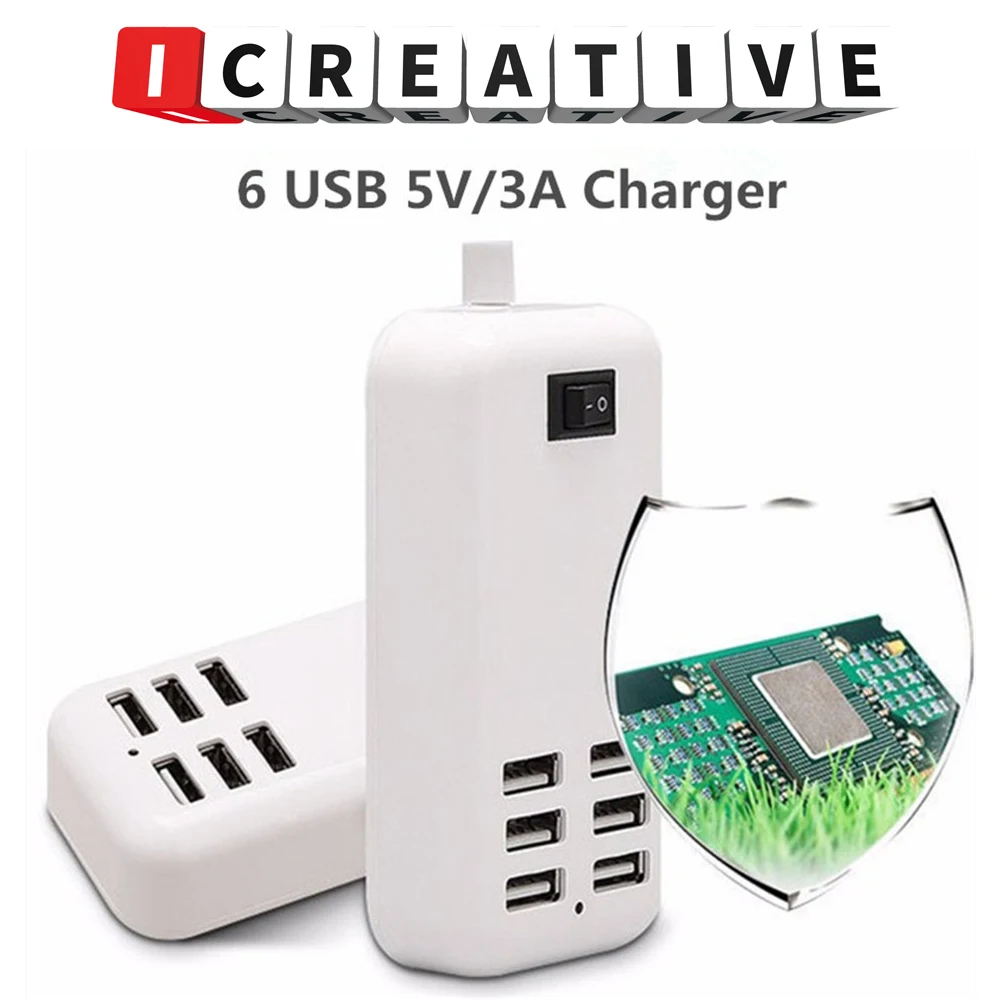 

6 Ports USB Charger For xiaomi Samsung Multiple Wall Charging 5V/3A EU/US Plug Adapter Mobile Phone Universal
