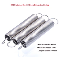 10pcs wire dia 0 6mm s hook extension spring od 7mm 304 stainless cylindroid helical pullback tension coil spring length 20 60mm
