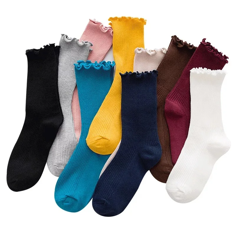 Модные мягкие хлопковые женские носки с кружевными оборками милые наивысшего