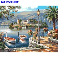 gatyztory frame picture diy painting by numbers harbor boat acrylic paint by numbers landscape canvas by number for home decors