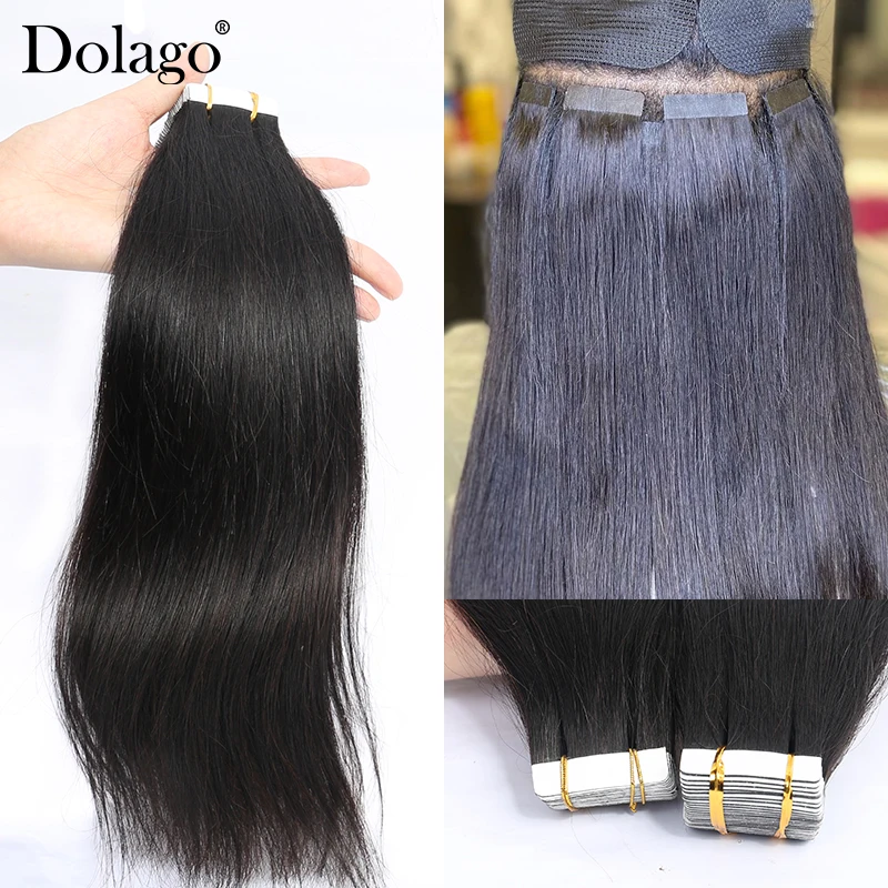 Brazilian Virgin Hair Silk Straight Tape In Hair Extensions Black Women Tape Ins Microlink Microloop Hair Extensions Dolago Hair
