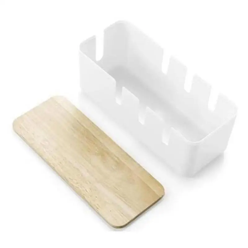 Белый ящик для хранения кабеля с деревянным покрытием креативный Настольный