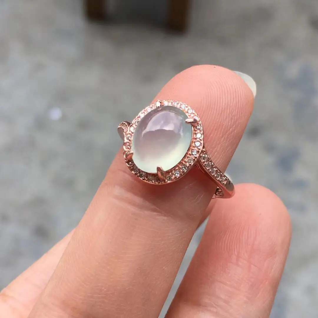 

Myanmar a Goods Natural Icy Egg Noodles Jade Ring Female Simple Ring S925 Silver Plating Rose Gold Ring Gem