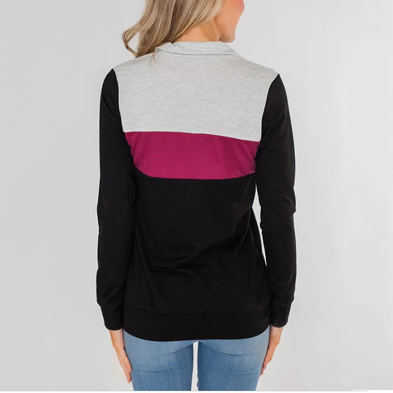 Контрастная Женская Осенняя повседневная толстовка на молнии с лацканами