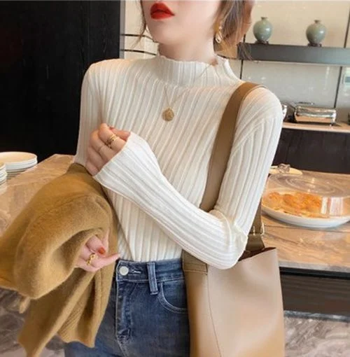 Женская осенне-зимняя майка с полувысоким воротником тонкий трикотажный топ |