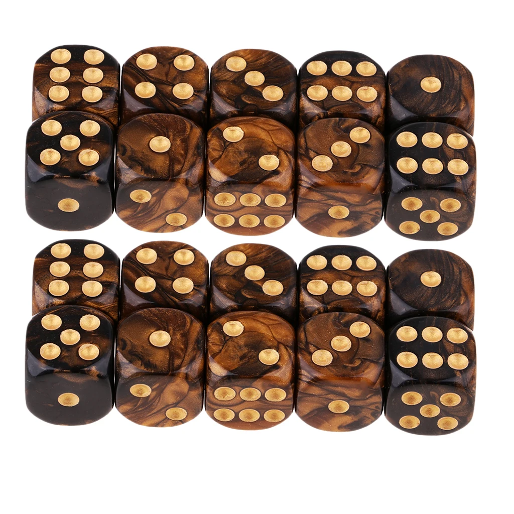 Набор шестисторонних игральных костей из смолы 20 шт. два цвета золотой