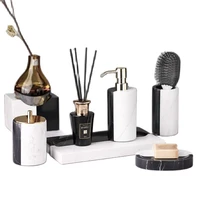 white black marbles bathroom accessories set bath toiletries soap dispenserdish gargle cup squareoval tray wedding gifts new