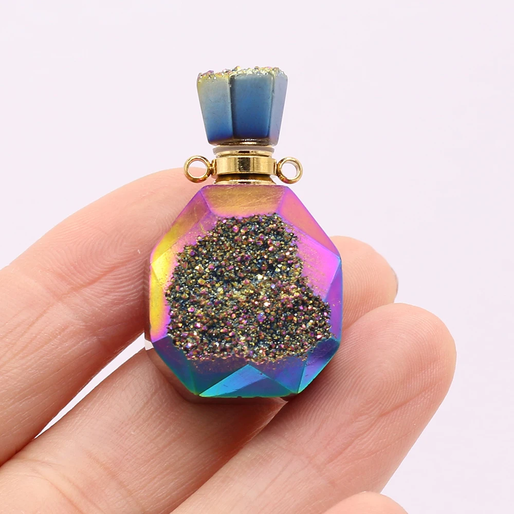 Natural Stone Perfume Bottle Rhombus Plating Pendant Essential Oil Diffuser For Jewelry Making DIY Necklace Accessories Gift 1PC | Украшения