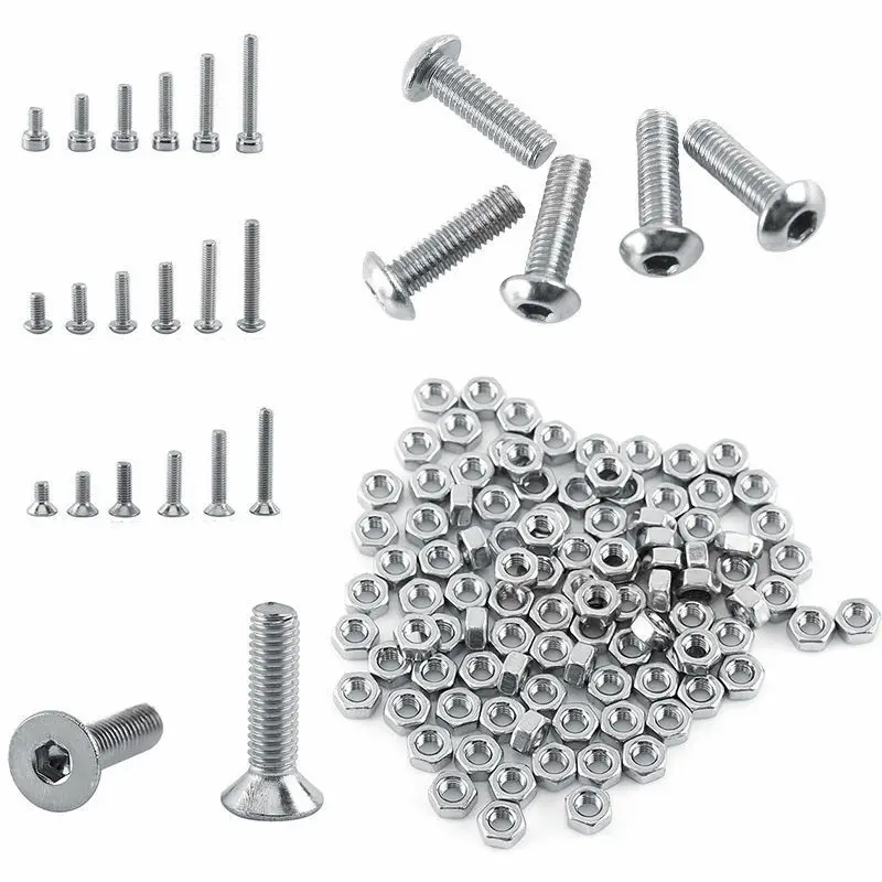 

High-quality 250pcs M3 A2 Stainless Steel Screws Allen Bolts Hex Button Flat Socket Head Cap Screws With Nuts Set combination