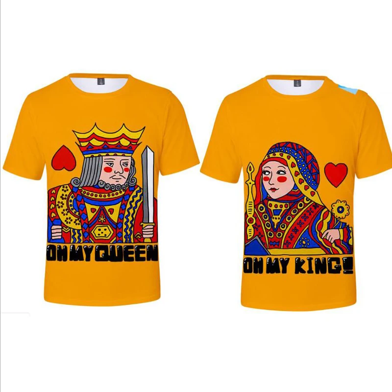 

2021Valentine's Day Tumblr Poker Printing King Queen 3D T Shirt r Women Men Short Sleeve Casual Couple Matching Clothes