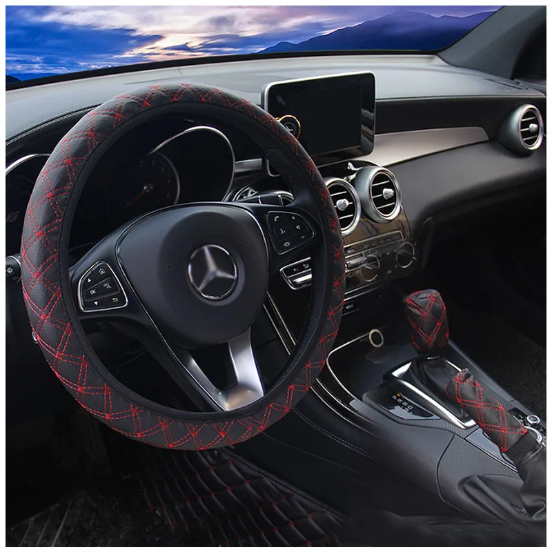 C2 black red DIY плюшевый чехол рулевого колеса автомобиля Черный Серый Бежевый Коричневый желтый, ступицы рулевого колеса, меховая крышка колеса YS5008 - Название цвета: C2 black red