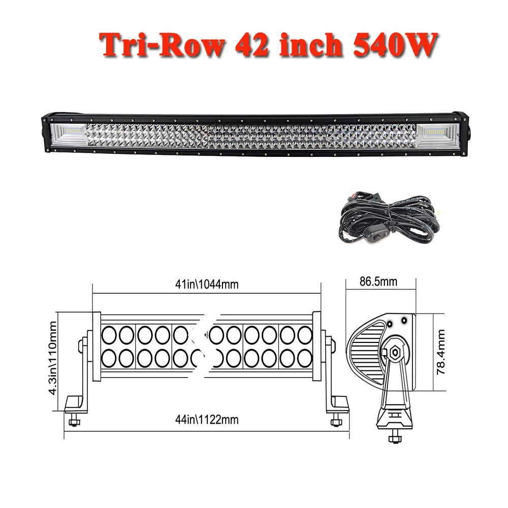 540W with wire kit SKYWORLD 2" 32" 4" 52" дюймов прямой внедорожный светодиодный фонарь 7D трехрядная противотуманная фара для 4x4 4WD грузовик автомобиль ATV Трактор 12 В 24 В - Цвет: 540W with wire kit